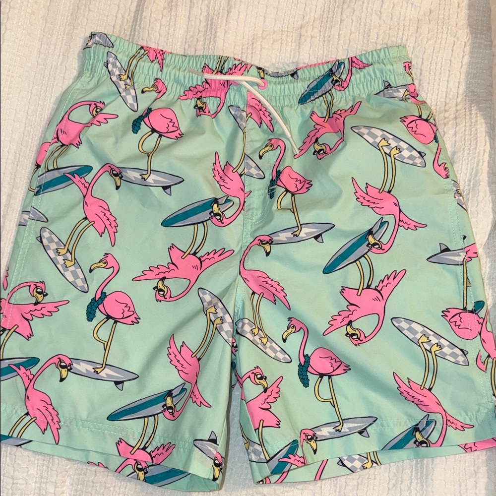 Old Navy Kids Swim Trunks - Pink Flamingos on Green